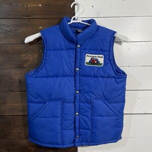 Vintage 80s Swingster Puffer Vest Peterson Seeds Men's Large‎ Blue Snap Button